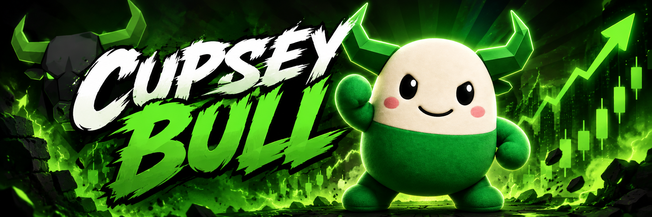 Cupsey Bull banner with glowing horns and bullish energy